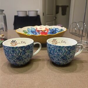 Lilly Pulitzer ceramic mug set of 2 blue floral print